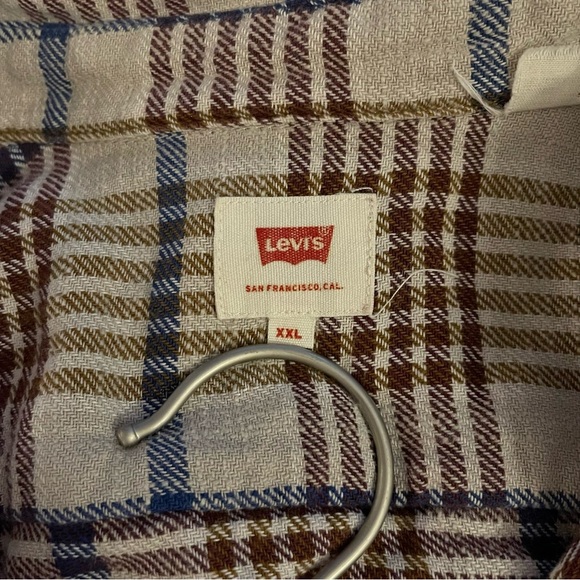Levi’s Flannel Men’s Size XXL Beige Brown Navy Plaid Cotton‎ Shirt Button-Up - Picture 7 of 9